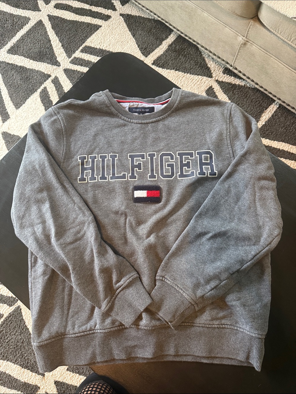Tommy Hilfiger Gray Crewneck Sweatshirt with Logo Patch